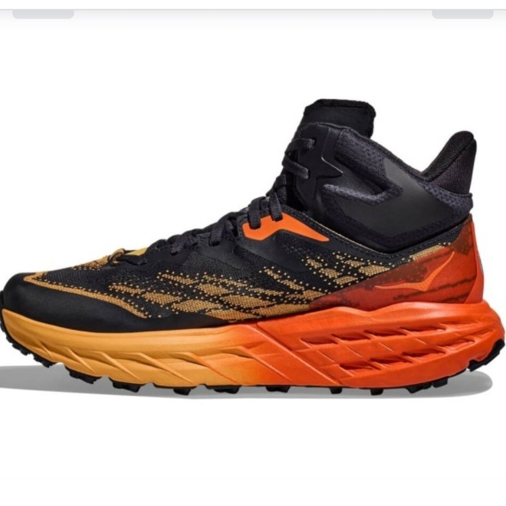 Hoka Speedgoat 5 Mid GTX Gore-Tex WATERPROOF Hiking Boots Black / Orange Yellow - Picture 2 of 12